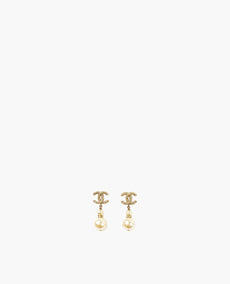 Chanel Gold CC Pearl Drop Earrings