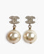 Chanel CC Silver Crystal and Pearl Drop Earrings