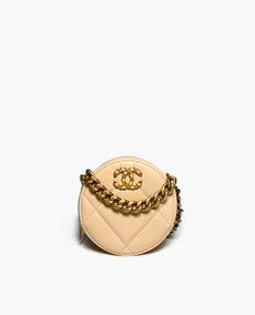 Chanel lampaannahkainen tikattu 19 pyöreä kytkin ketjulaukussa beige