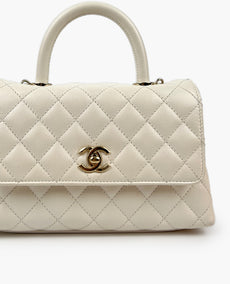 Chanel Mini Coco Top Handle White Caviar Bag CHW