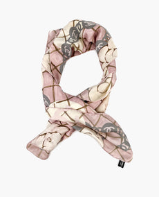 Chanel Silk Pale Pink White Gray Scarf with Camelia Flowers