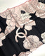 Chanel Silk Black, Pale Pink and Red Square Scarf with White Chanel Camellia Flowers