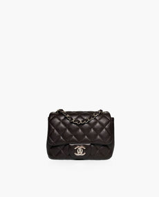 Chanel Mini Square Tummanruskea Caviar SHW