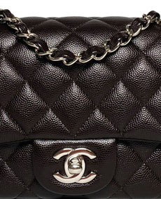 Chanel Mini Square Tummanruskea Caviar SHW