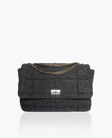 Chanel 2.55 Charcoal Grey Wool Jumbo Flap Bag