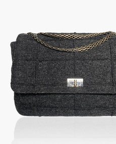 Chanel 2.55 Charcoal Grey Wool Jumbo Flap Bag