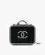 Chanel Caviar Quilted Striped Medium CC Filigree Vanity Case Black White