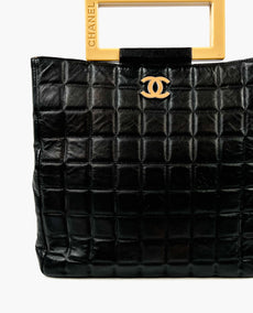 Chanel Chocolate Bar Resin Kahva Tote tikattu lampaannahka