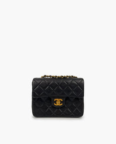 Chanel Mini Square Vintage musta lampaannahka 24 k GHW