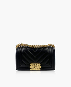 Chanel Boy Small Black Lambskin Chevron GHW