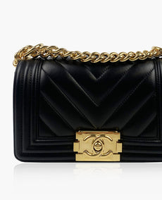 Chanel Boy Small Black Lambskin Chevron GHW