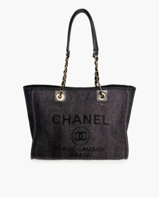 Chanel Deauville musta kangaslaukku pieni GHW