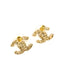 Chanel CC Champagne Earrings with Crystals and Chanel Lettering