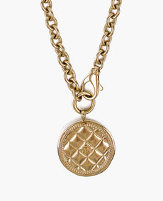 Chanel Gold CC Large Round Quilted Medallion Pendant Necklace