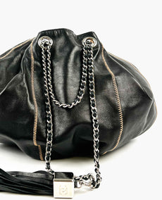 Chanel Lambskin Satin Käännettävä Sac Cordon Musta persikkapussi