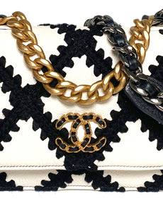 Chanel Calfskin Crochet 19 WOC White Black