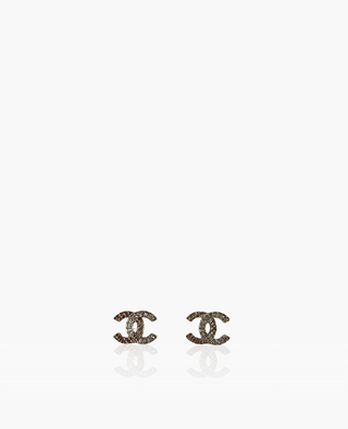 Chanel CC Metalic Champagne Rhinestone Earrings