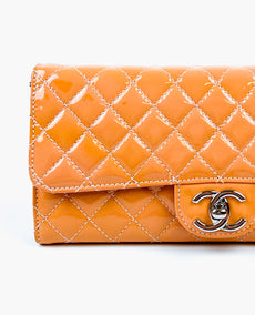 Chanel Wallet on Chain Clutch Quilted Patent East West SHW