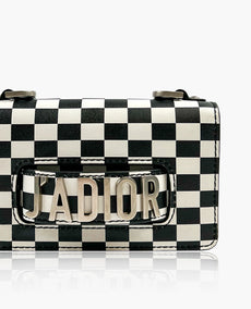 Dior Checkered J'Adior Chain Flap Bag Valkoinen Musta