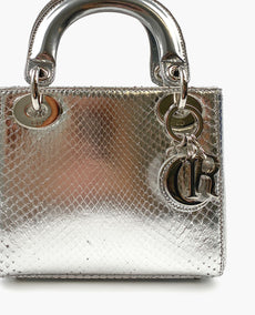 Lady Dior Mini Python nahka hopea