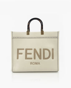 Fendi Sunshine Medium Cream Leather Shopper