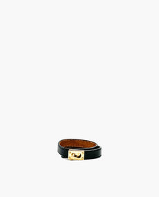 Fendi Calfskin Goldmine Double Wrap Cuff Black Bracelet