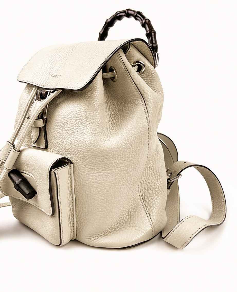 Gucci Bamboo Leather Drawstring Backpack White Cream – Luxury Helsinki