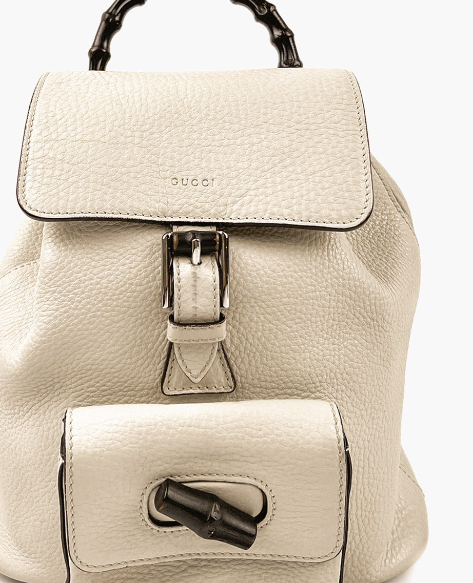 Gucci Bamboo Leather Drawstring Backpack White Cream – Luxury Helsinki