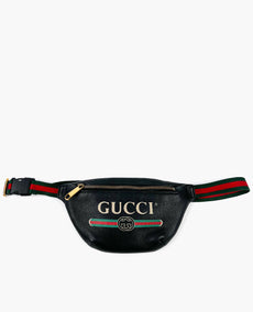 Gucci Black Print Pebbled Leather Pieni vyölaukku