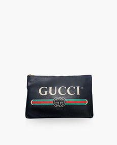 Gucci Black Leather Logo Portfolio Computer Sleeve