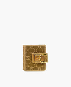 Gucci Beige Metallic Gold GG Canvas Abbey D Ring Kompakti lompakko