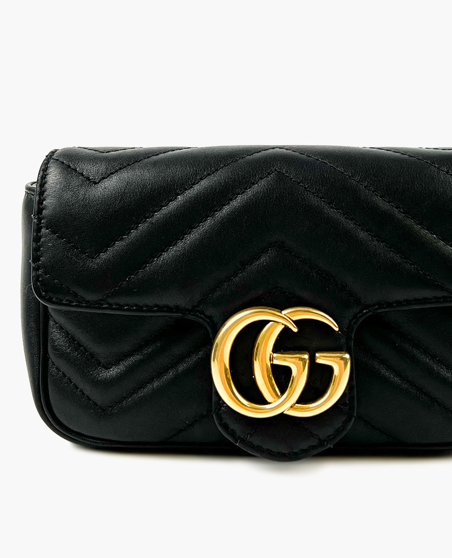 Gucci Black GG Marmont Matelasse Leather Super Mini Bag Luxury Helsinki