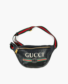 Gucci Black Print Pebbled Leather Pieni vyölaukku