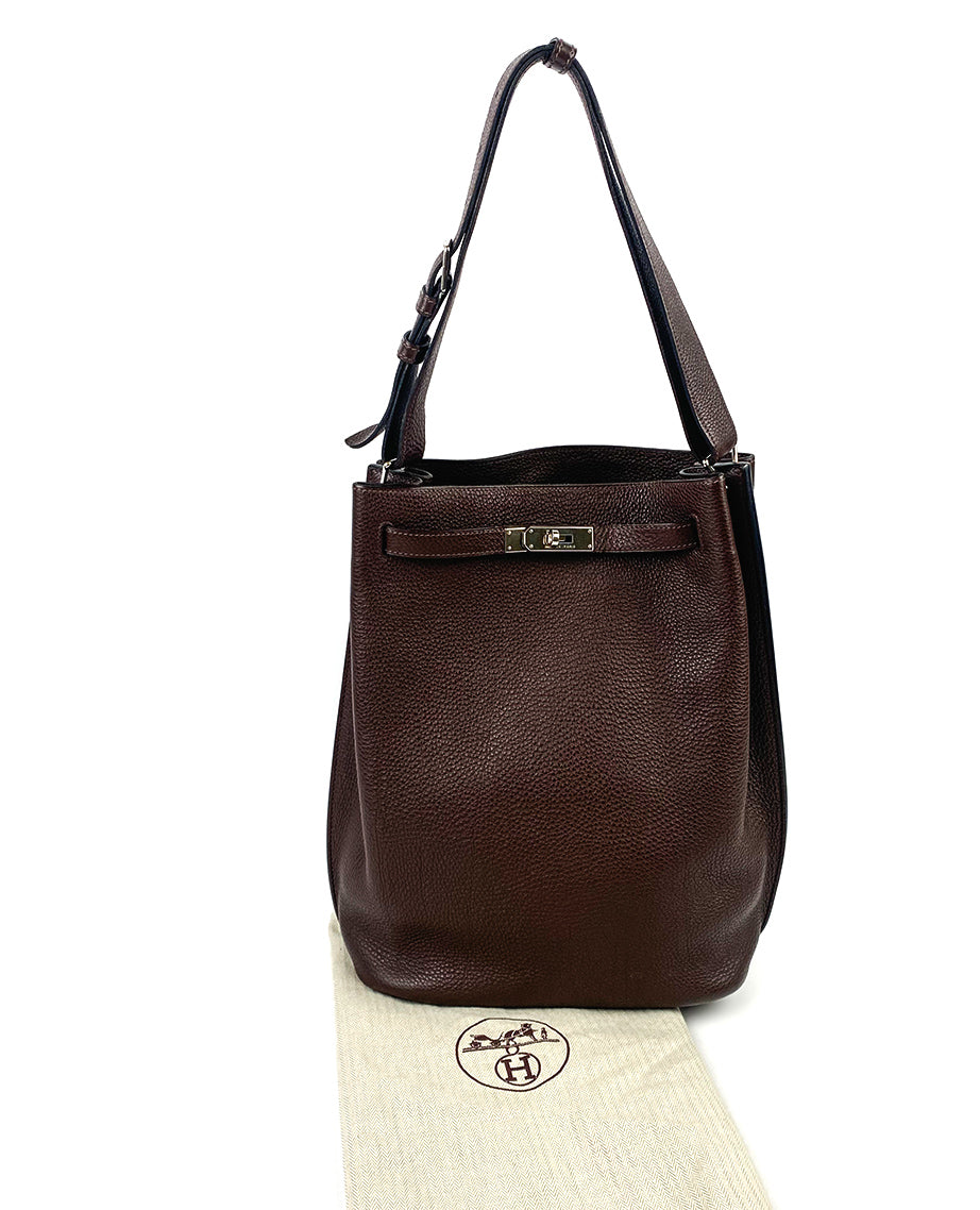 Hermès So Kelly 26 Hobo Brown Black in Clemence Leather – Luxury
