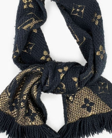 Louis Vuitton Logomania Navy Gold Scarf