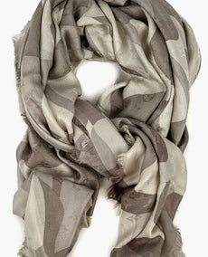 Louis Vuitton Silver Camo Silk Wool Shawl