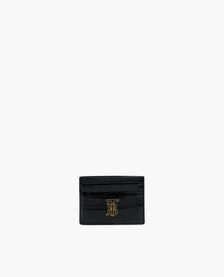 Burberry Embossed Black Croco Leather TB Cardholder GHW