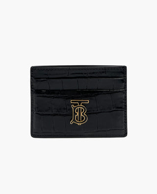 Burberry Embossed Black Croco Leather TB Cardholder GHW