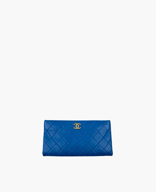 Chanel Thin City Fold-Over Clutch Quilted Blue Lambskin GBHW