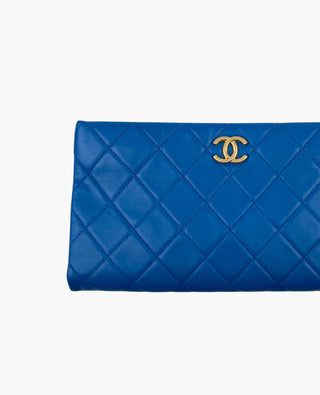 Chanel Thin City Fold-Over Clutch Quilted Blue Lambskin GBHW