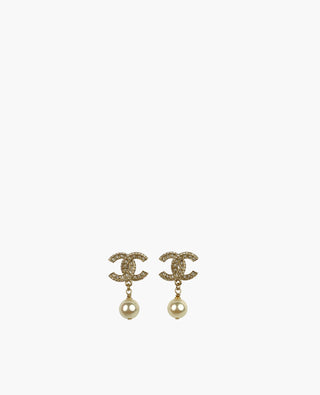 Chanel Pearl Drop Earrings With CC Strass