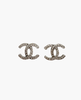 Chanel Small Silver Earrings Strass