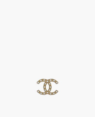 Chanel CC Champagne Gold Brooch With Pearls