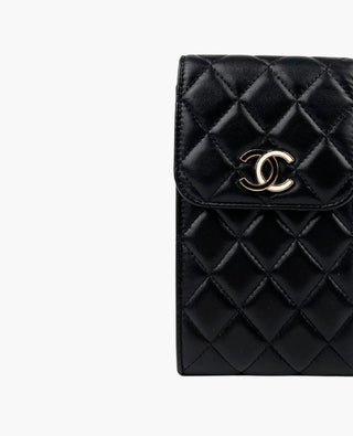 Chanel CC Phone Chain Holder Black Lambskin CHW