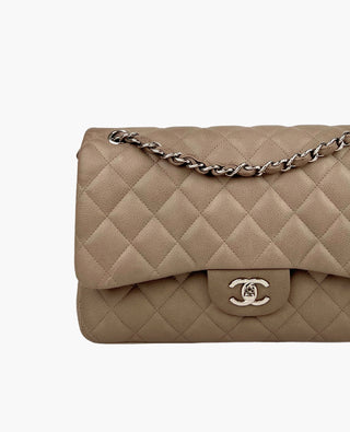 Chanel Timeless Jumbo Double Flap Taupe Suede Caviar SHW