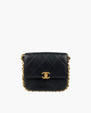 Chanel Framing Chain Black Flap Bag Calf Leather BGHW