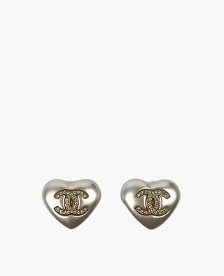 Chanel Pearl Heart Earrings with Crystal CC