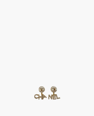 Chanel Earrings CC Pearl and Crystal CHA NEL Logo