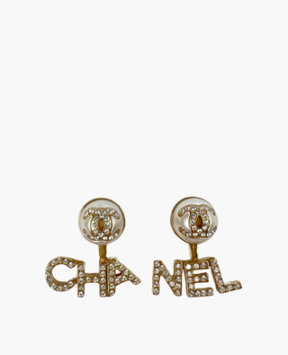 Chanel Earrings CC Pearl and Crystal CHA NEL Logo