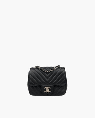 Chanel Mini Square Black Chevron Caviar SHW